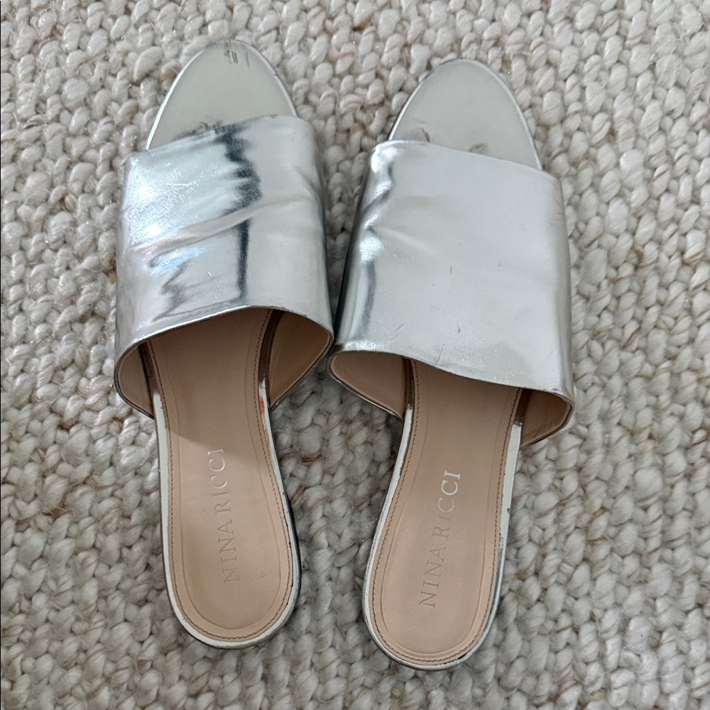 Nina Ricci Metallic Silver Mules
